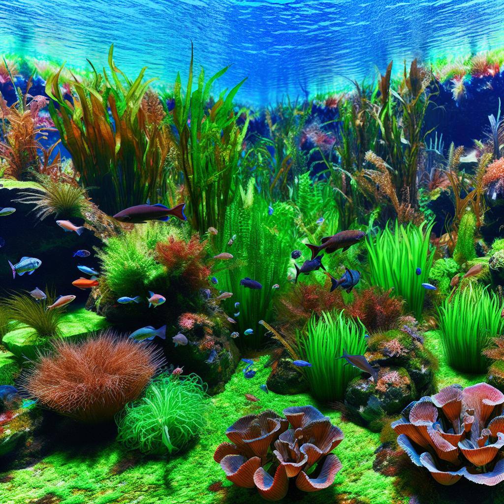 A flourishing underwater garden filled with colorful and vibrant live aquatic plants.